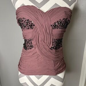 bebe Mauve and Black Strapless Top